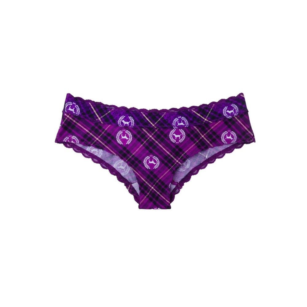 Victoria's Secret PINK Panties Womens L Purple Plaid Lace Hiphugger